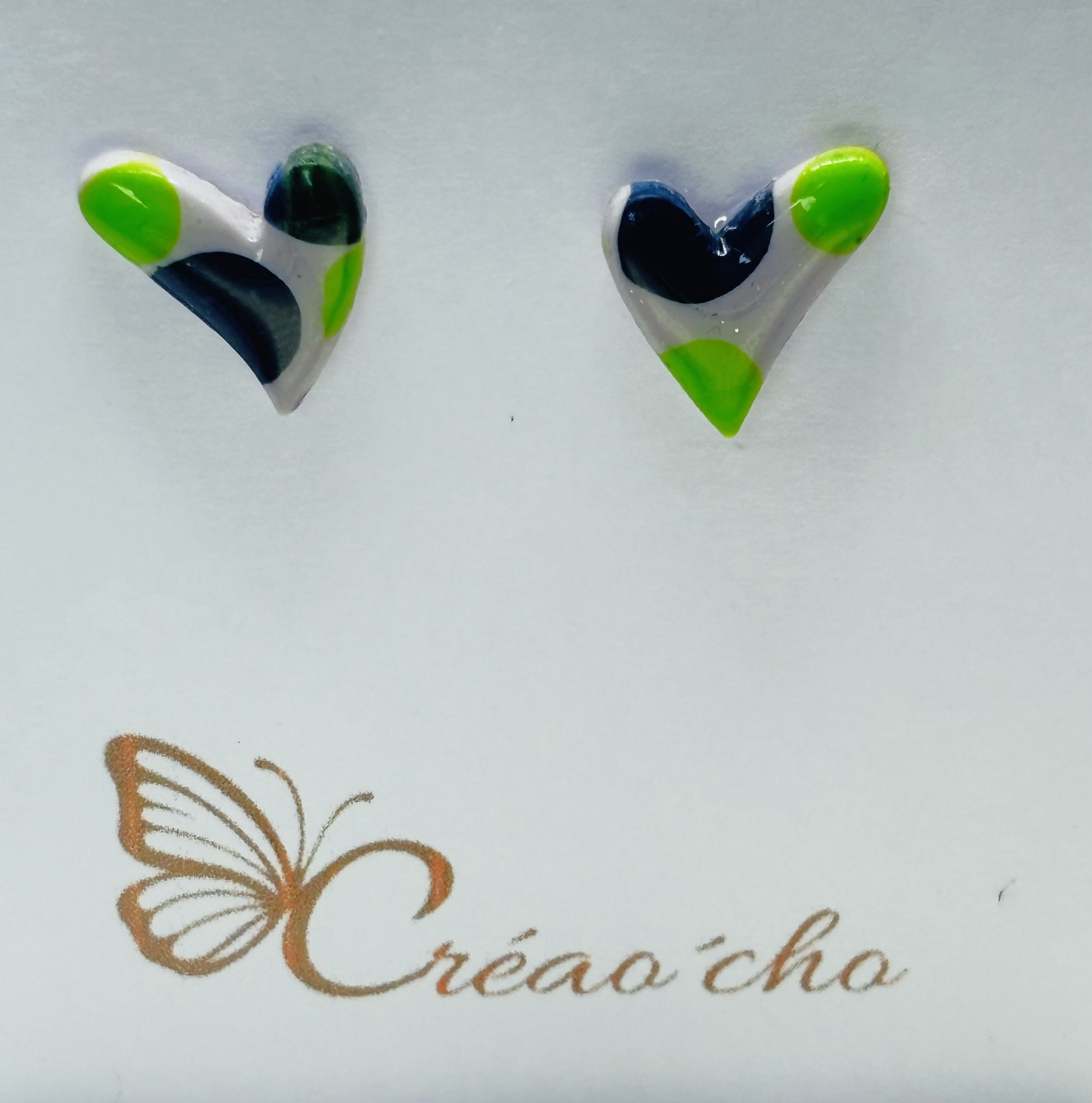 Puce coeur élancé bleu-gris-vert PC31