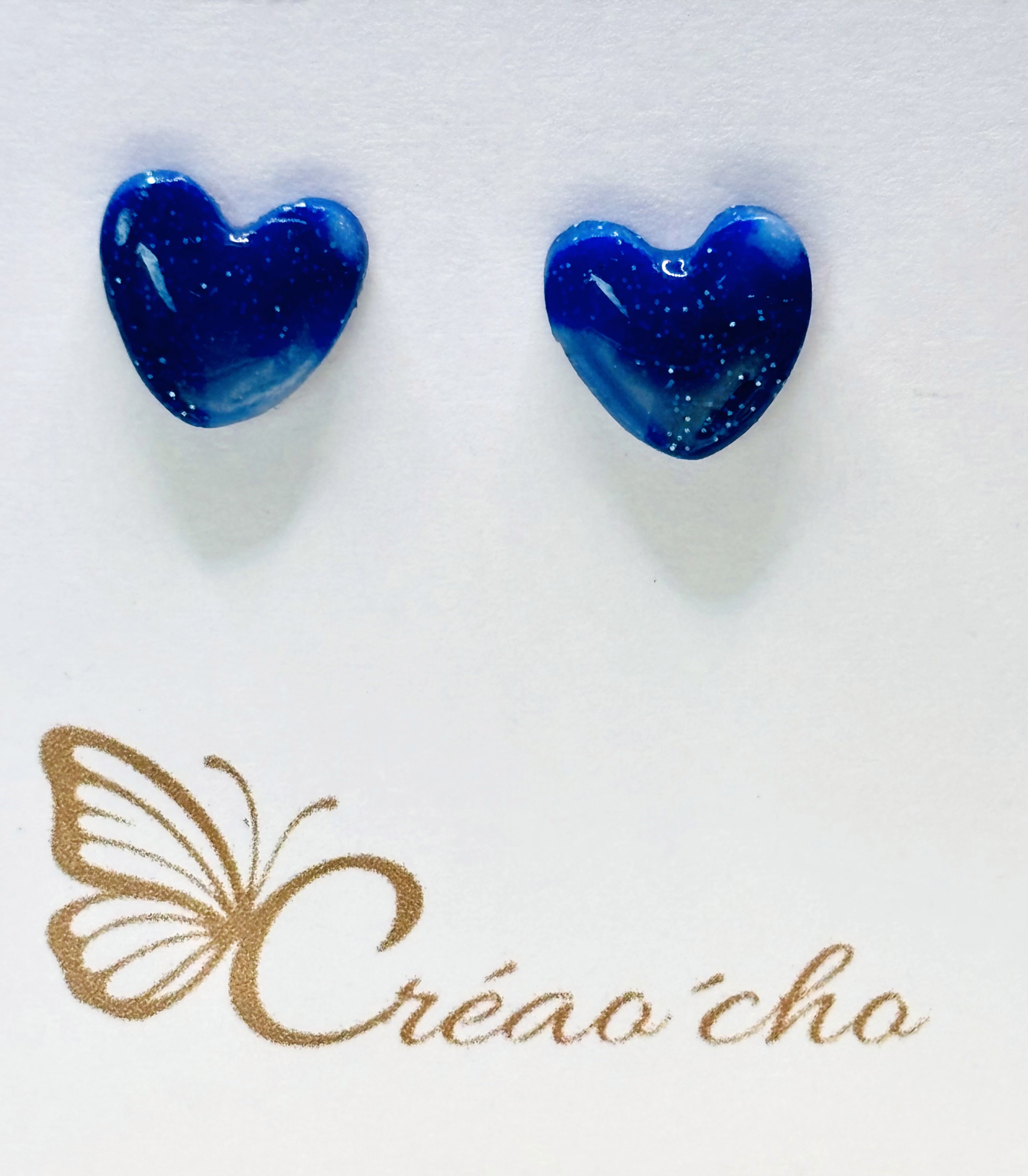 Puce coeur bleu pailleté PC36
