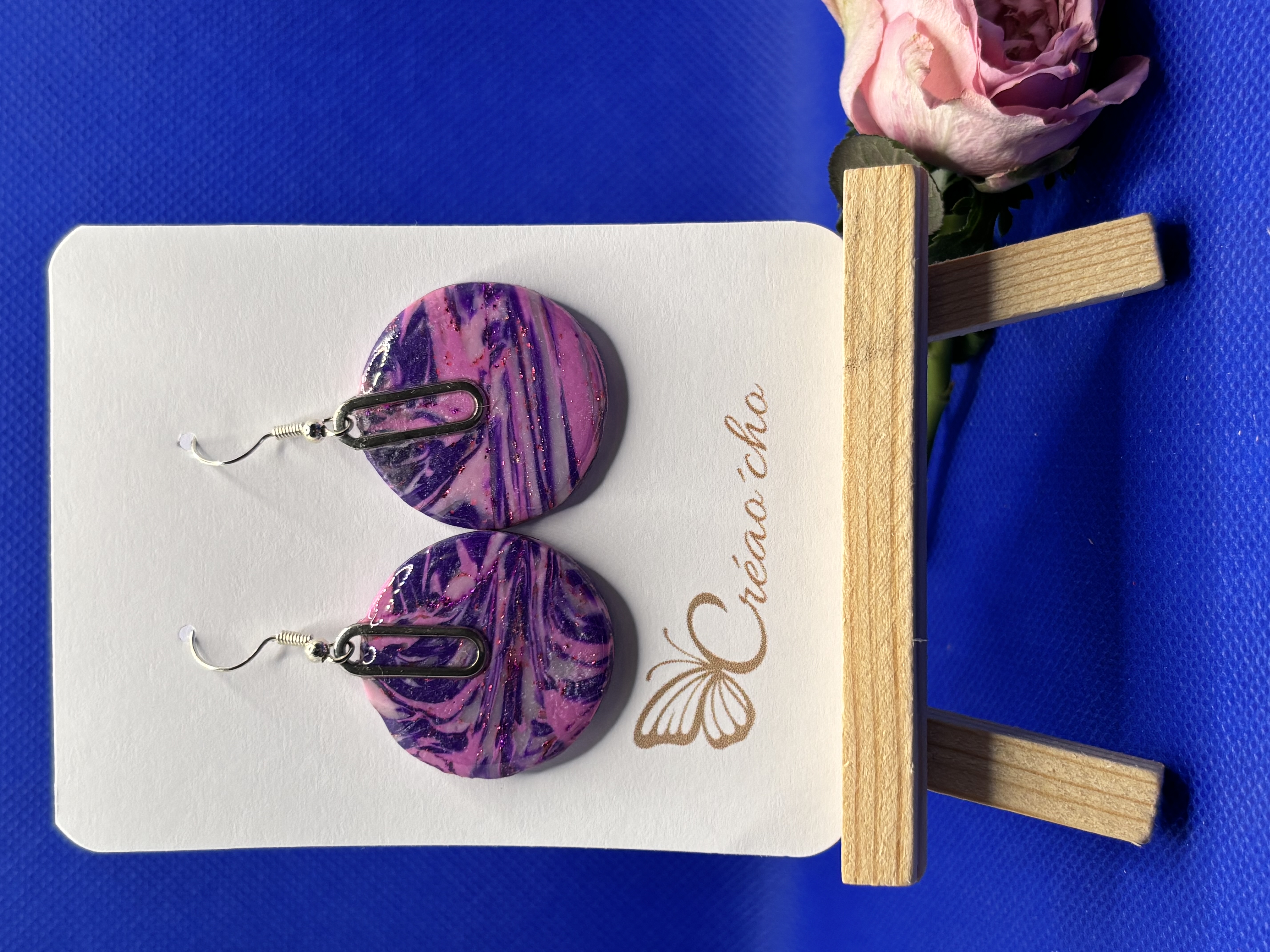 Boucles d'oreilles " Comos mauve"SDM6