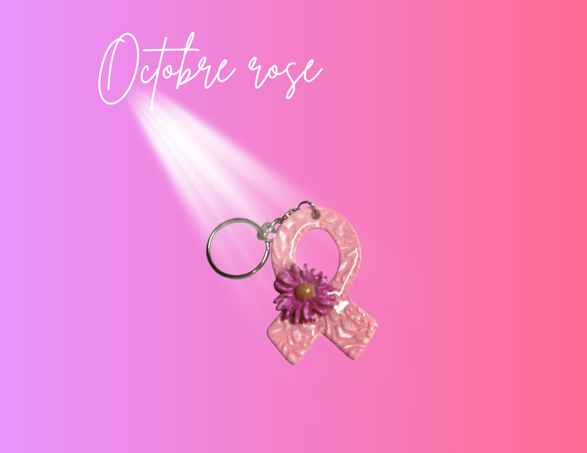 Porte clé "ruban rose et sa fleur"1
