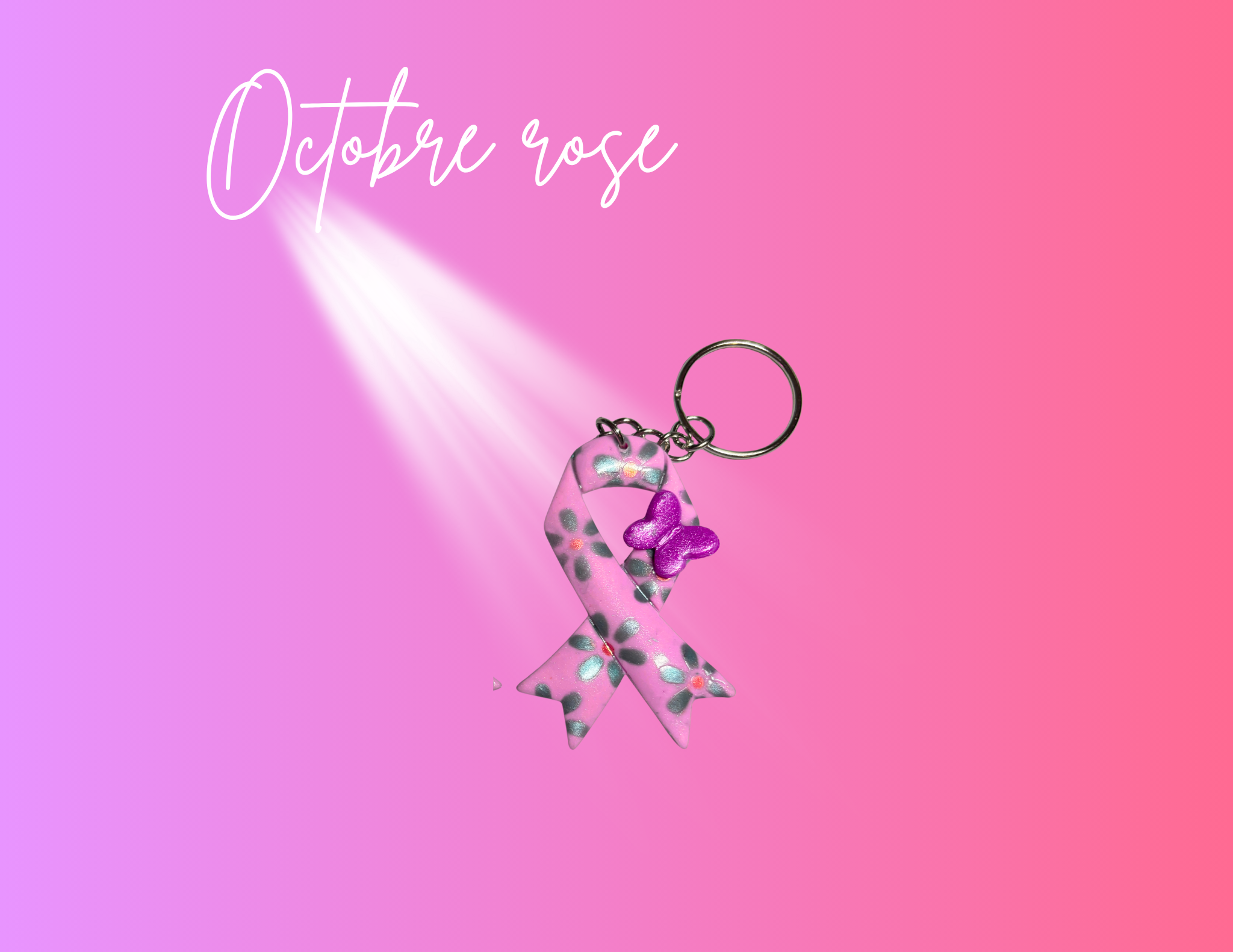 Porte clé "ruban rose et sa fleur"5