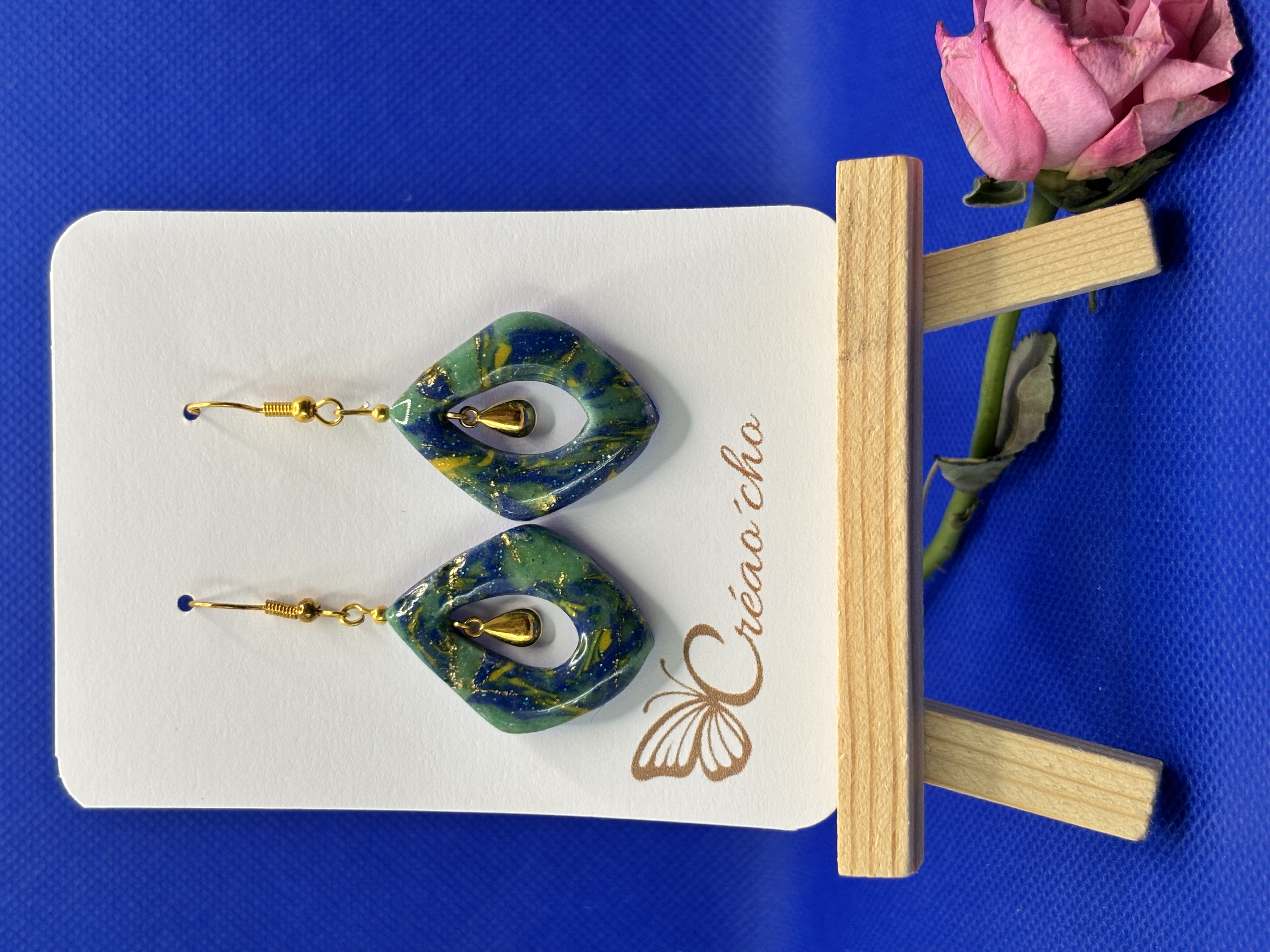 Boucles d'oreilles "Losange lagune" VUPB3