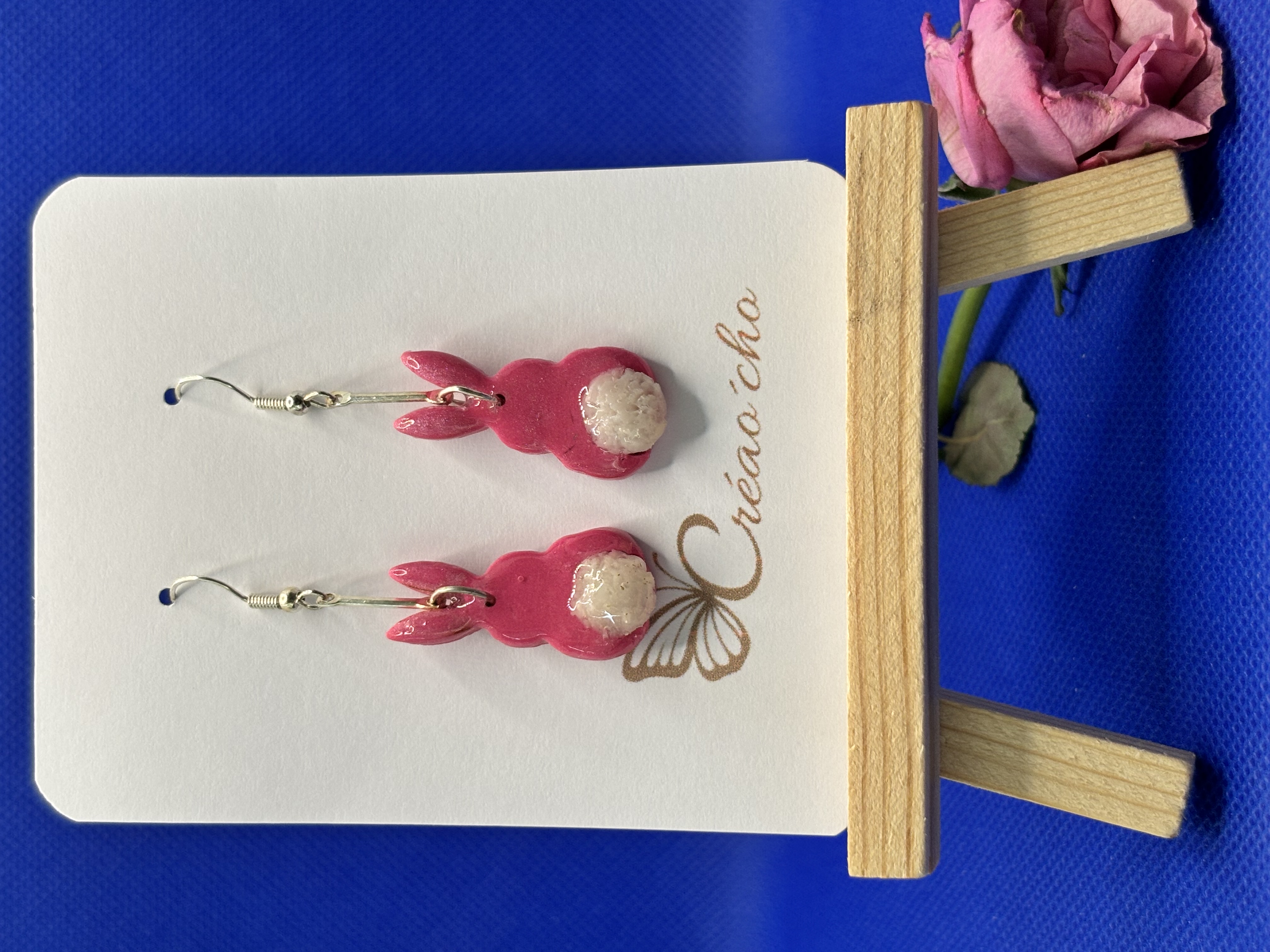 Boucles d'oreilles "Lapinou fuchia"MDR12