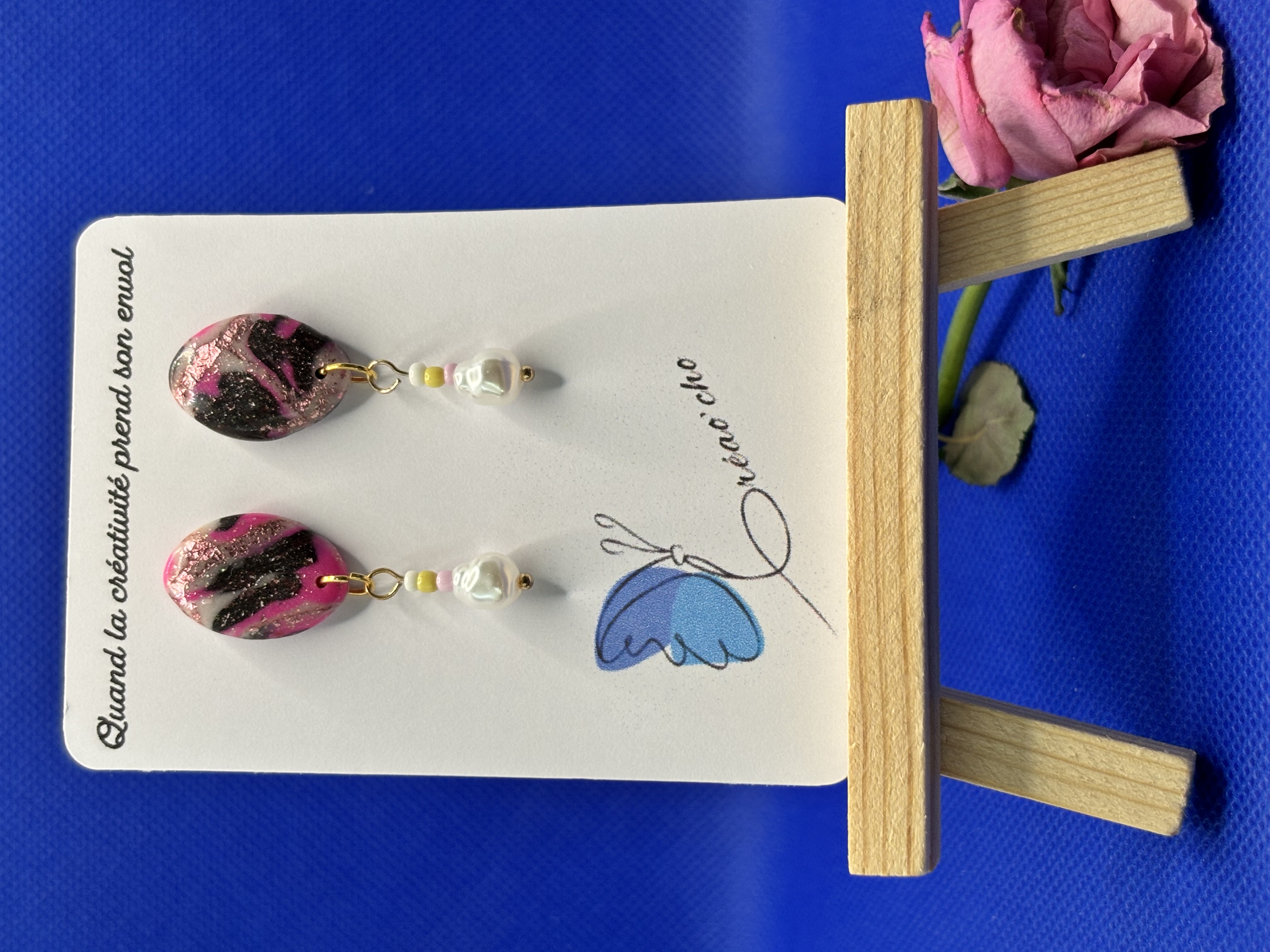 Boucles d'oreilles "Goutte rose"MDR16
