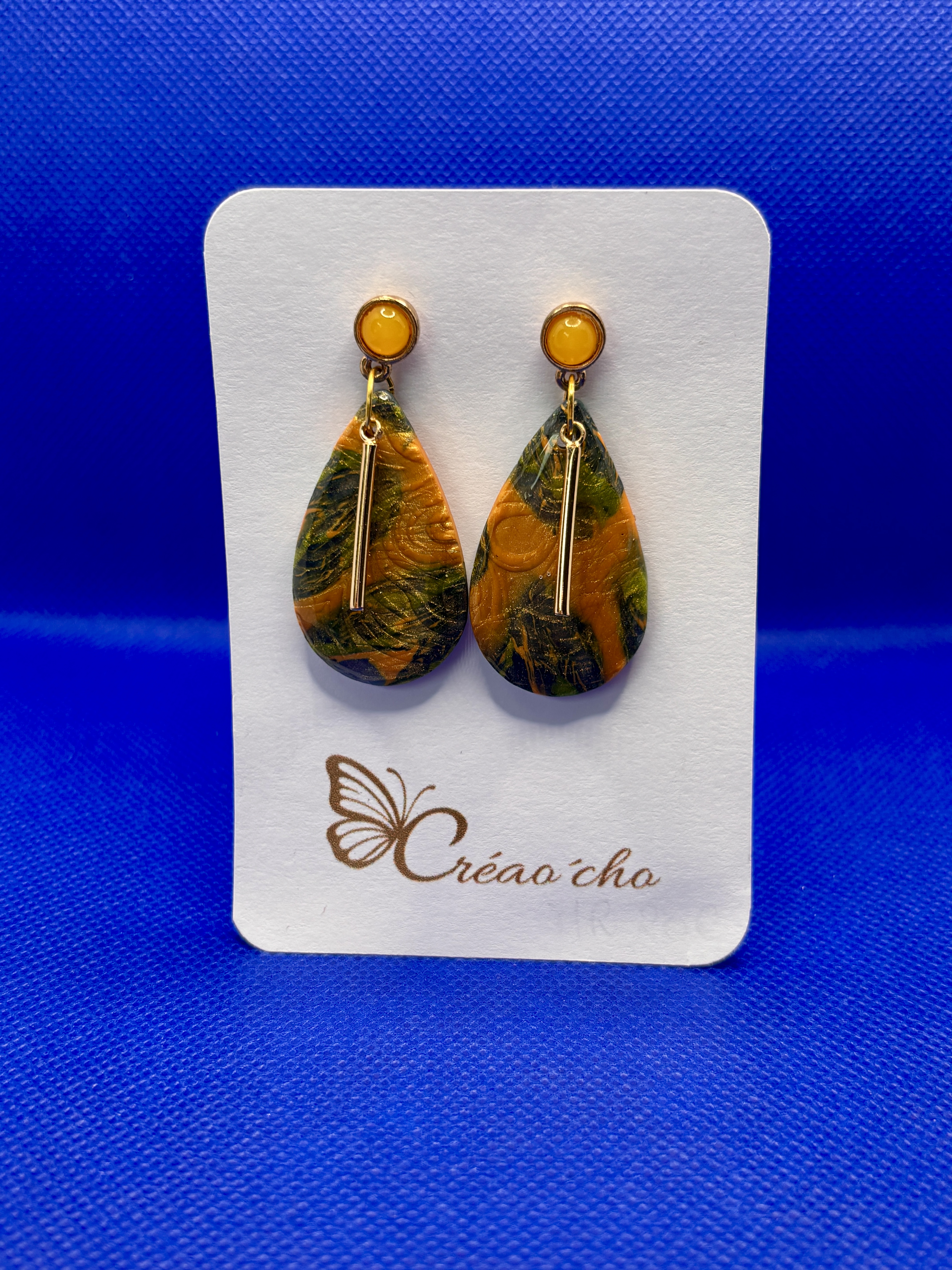 Boucles d'oreilles "Goutte ambrée" LOD6