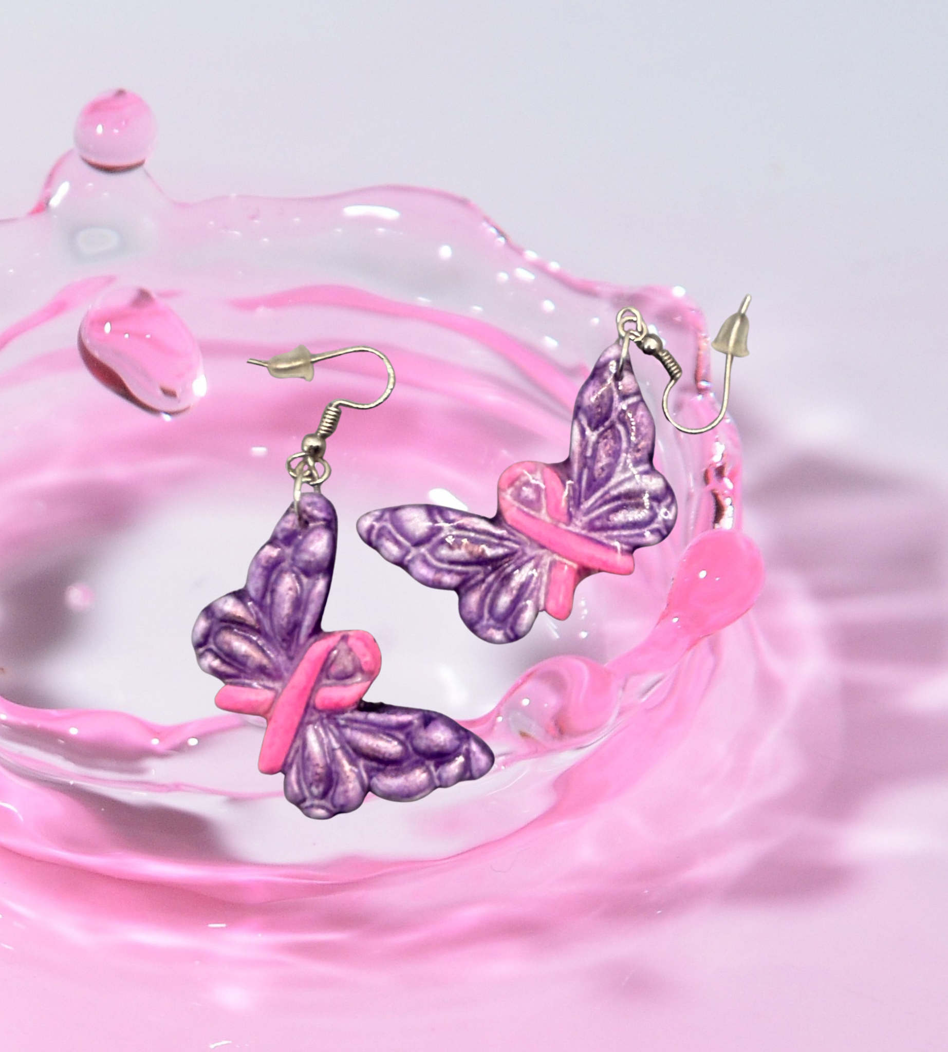 Boucles d'oreilles papillon mauve-rose OTR5
