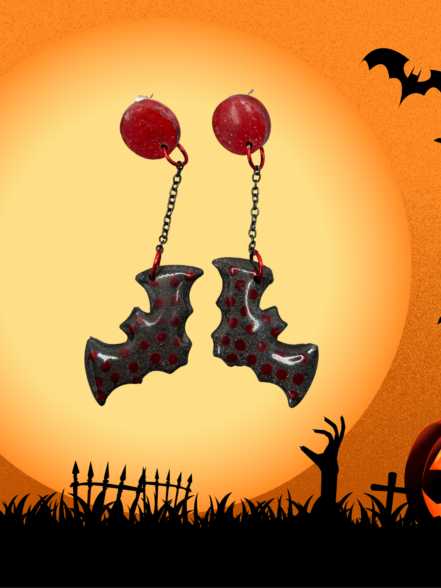 Boucles d'oreilles chauve-souris rouge & noir HWF3