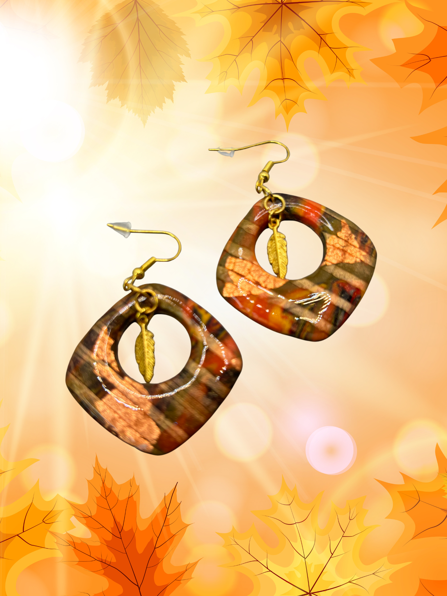 Boucles d'oreilles carré "éclat forestier " ATM