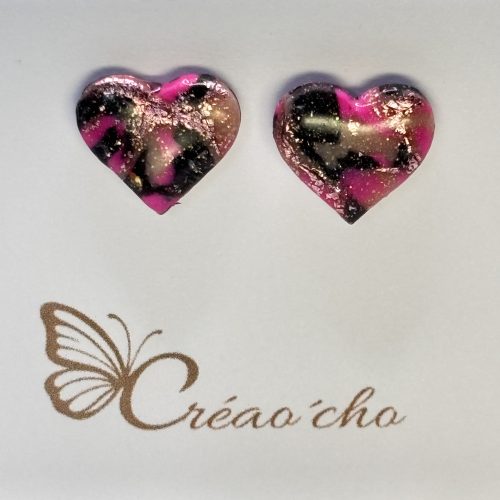 Puce coeur panaché rose/noir PC11
