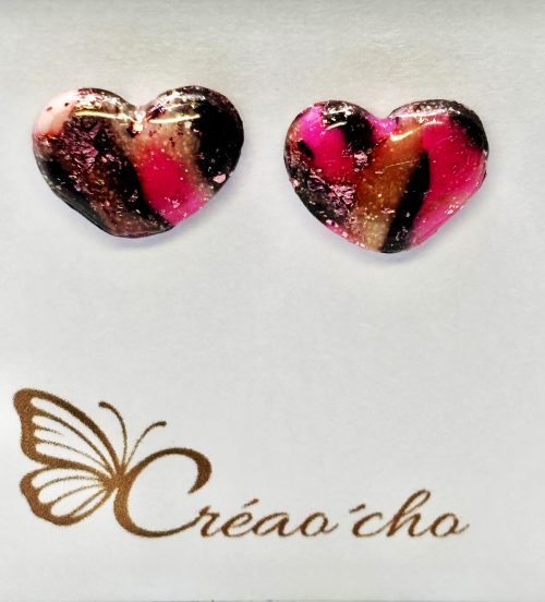 Puce coeur panaché rose et noir PC37