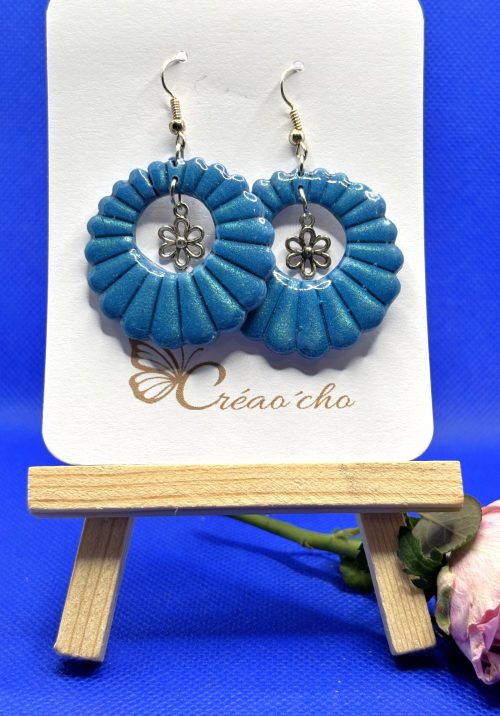 Boucles d'oreilles pendante ronde bleu turquoise CDT2