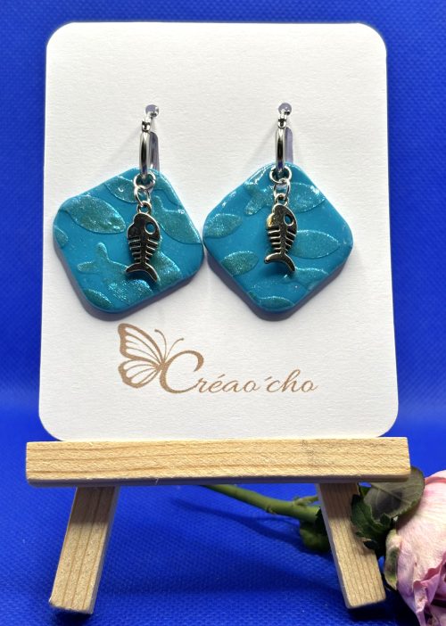 Boucles d'oreilles bleu turquoise carrée CDT3