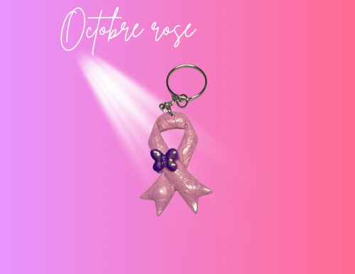Porte clé "ruban rose et sa fleur"3