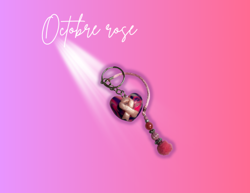 Porte clé "ruban rose coeur"7