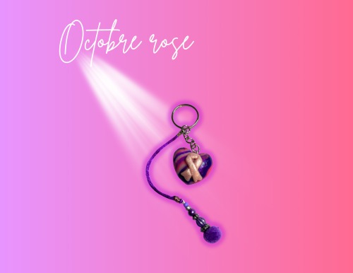 Porte clé "ruban rose coeur"8