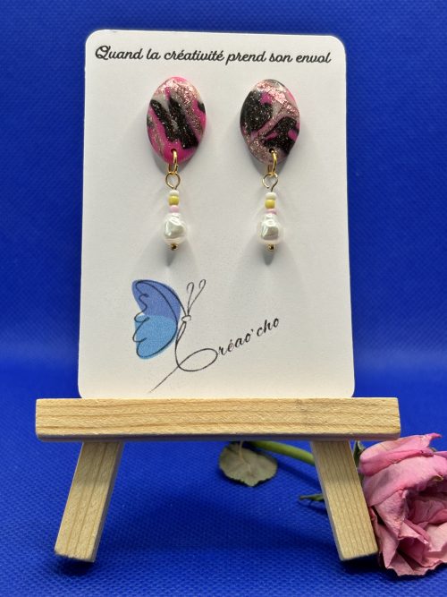 Boucles d'oreilles "Goutte rose"MDR16