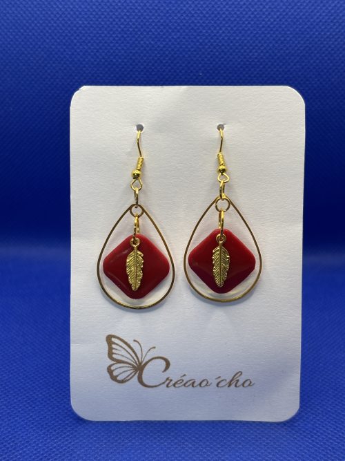 Boucles d'oreilles "Carré rouge"OVR3