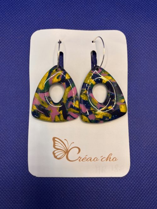 Boucles d'oreilles "Triangle percé multicolore"DBM8