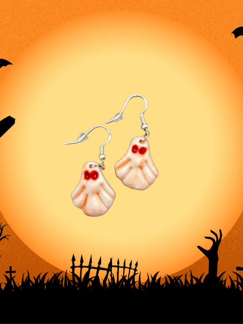 Boucles d'oreilles fantôme aux rouge et reflets orangés  (modèle a) HWF9