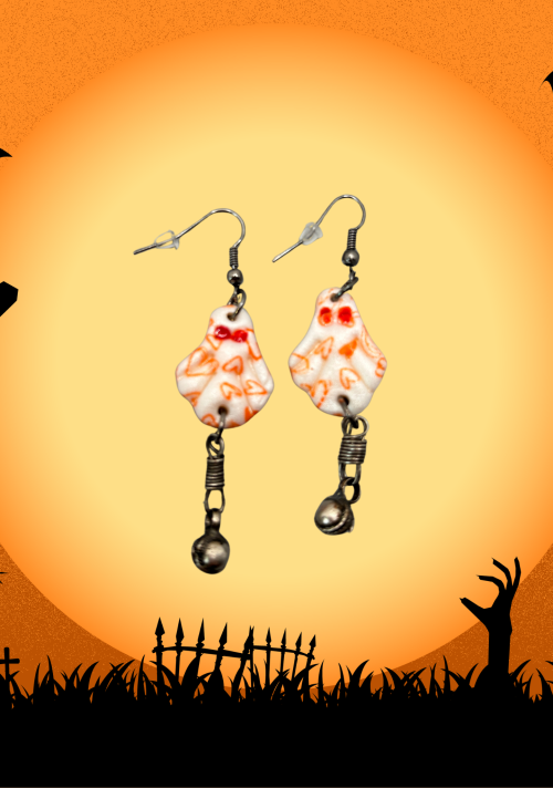 Boucles d'oreilles fantome à motif coeur et son boulet HWF10