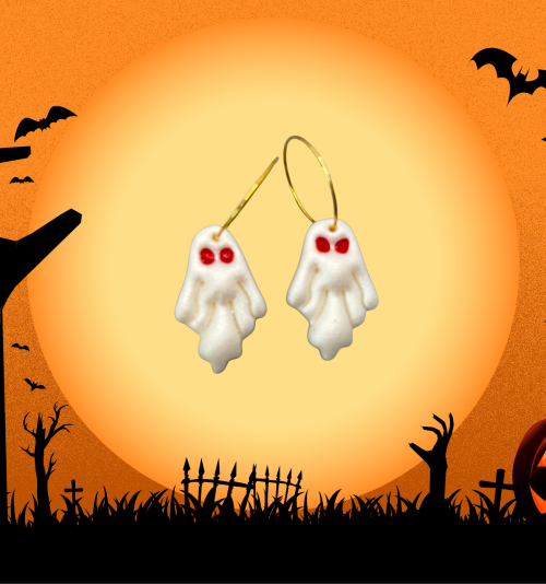 Boucles d'oreilles fantôme à pointe tombante et yeux rouge HWF16